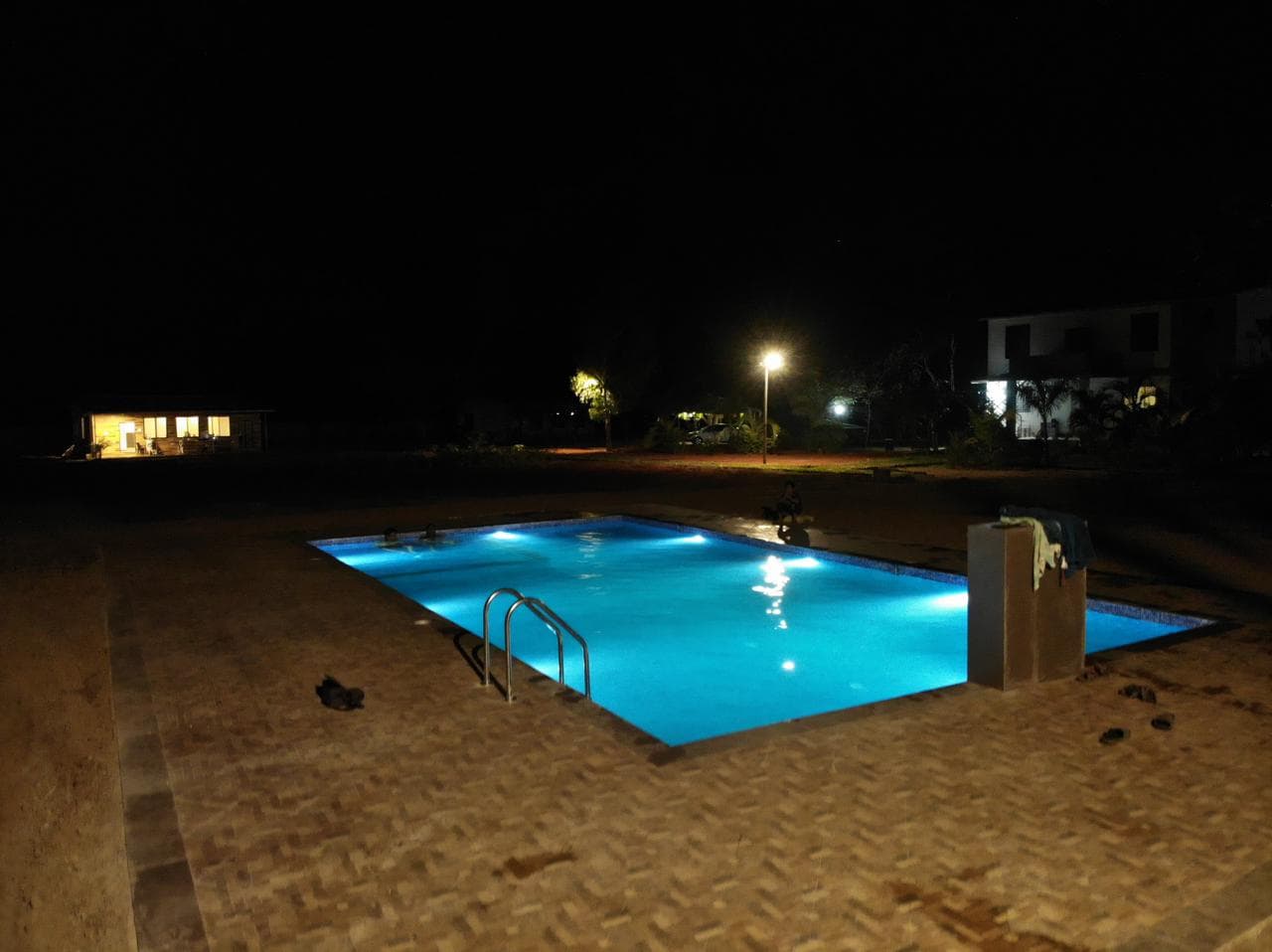 Night view of illuminated swimming pool